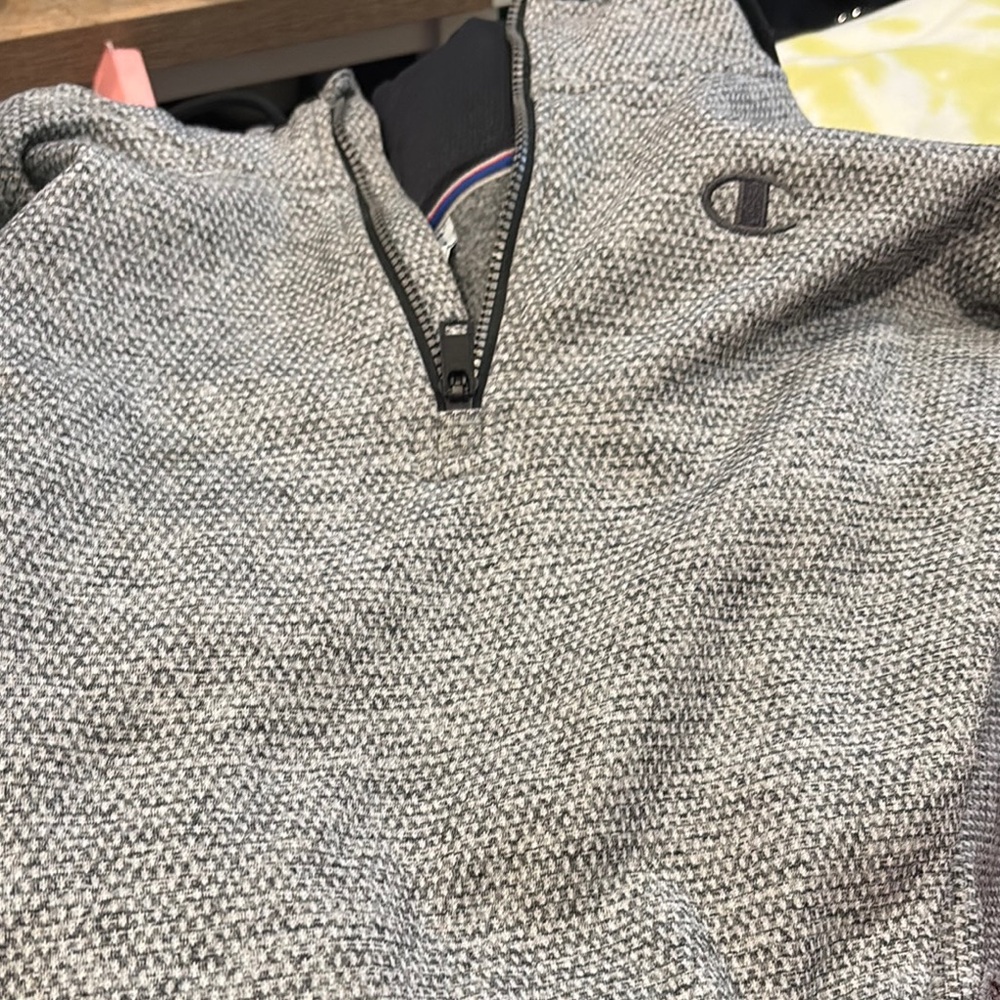 Champion Gray Zip Up Sweater with Quarter-Zip Neckline